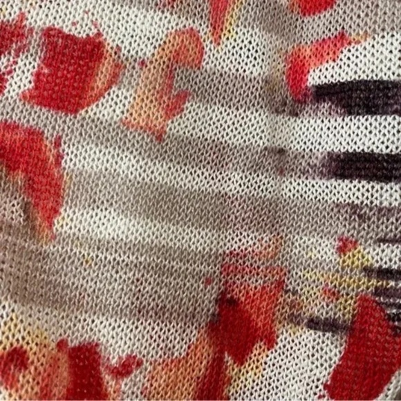 Nic+Zoe | Floral Stripe Linen Blend Open Knit Button Front Cardigan, Large - Picture 3 of 6